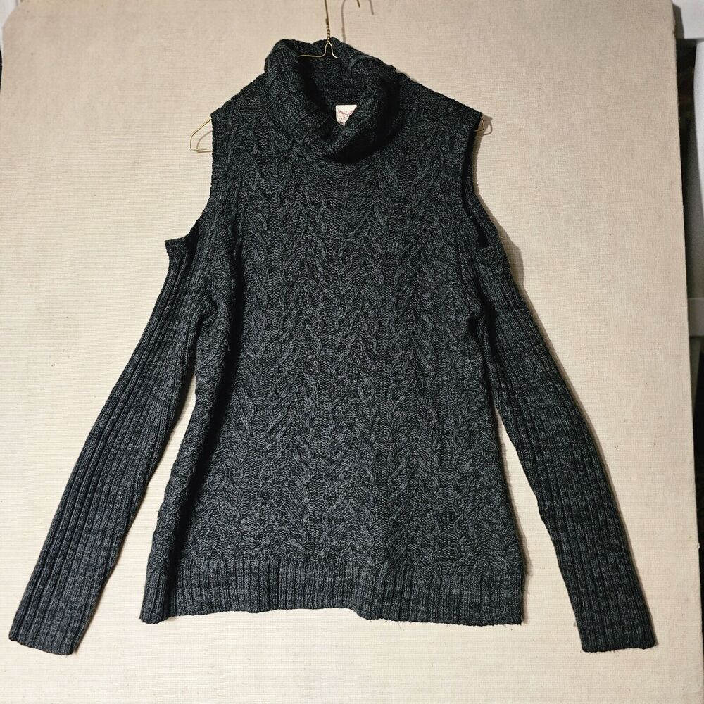Faded Glory Womens Cold Shoulder Sweater Size Large Gray Knit Cute Hipster Chic